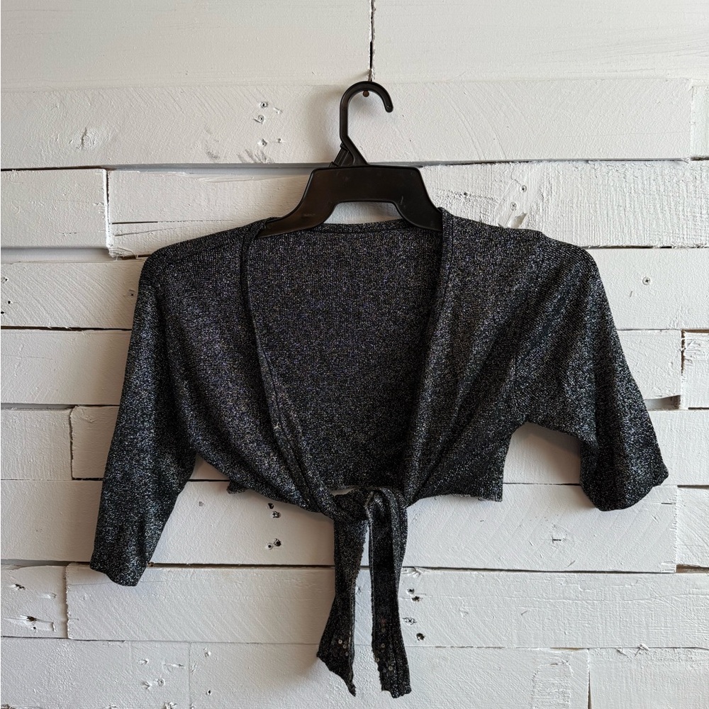 Sparkling Black Tie-Front Cardigan